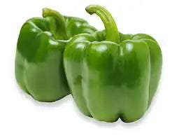 Fresh green bell pepper from ZabhiaNow, showcasing vibrant color and smooth surface on a plain background.