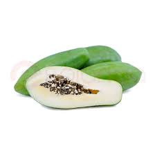 Fresh green papaya from ZabhiaNow, showcasing vibrant, unripe fruit with smooth green skin and a tapered shape.