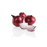 Fresh red onions, 2 pounds, from ZabhiaNow, shown in a mesh bag with vibrant purple-red skin and layered interior.