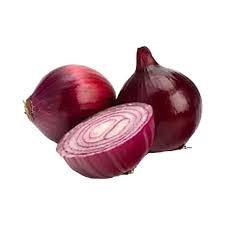 Fresh loose red onion from ZabhiaNow, showcasing vibrant red skin and layered interior on a clean background.