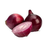 Fresh loose red onion from ZabhiaNow, showcasing vibrant red skin and layered interior on a clean background.