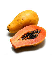 Fresh ripe papaya from ZabhiaNow featuring vibrant orange flesh and green skin, ready to eat or use in recipes.