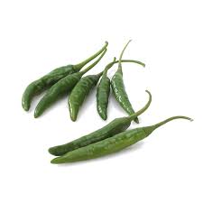 Green Thai chili peppers from ZabhiaNow, fresh and vibrant, showcasing their bright green color and tapered shape.