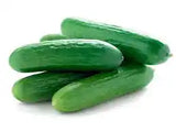 Fresh ZabhiaNow mini cucumber on a white background, showcasing its small size and vibrant green skin.